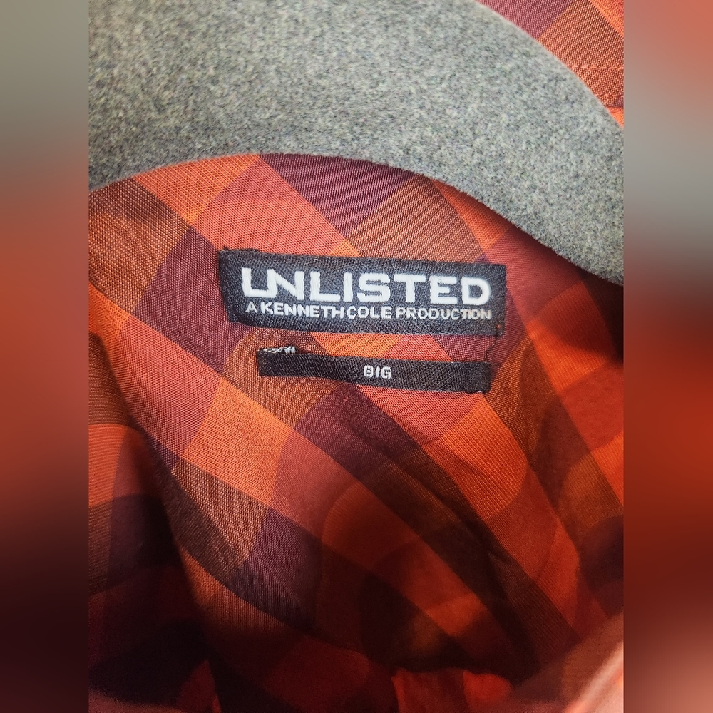 Unlisted By Kenneth Cole Men's Big Red Plaid Checkered Casual Dress Shirt - Picture 3 of 4
